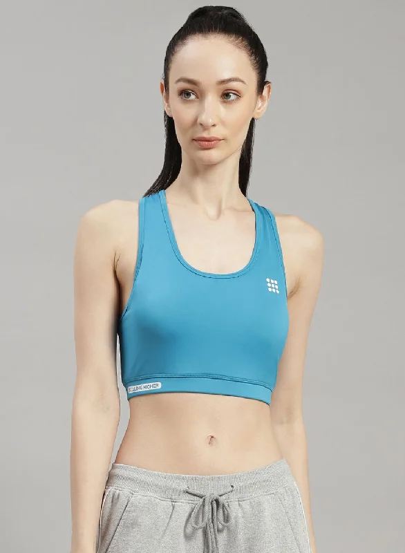 Women's Clothing For Outdoor Activities Women Blue Solid Sports Bra