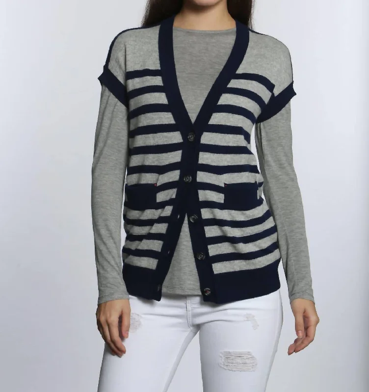 Women's Clothes For Special Occasions Luxe Striped Cardigan In Grey/navy