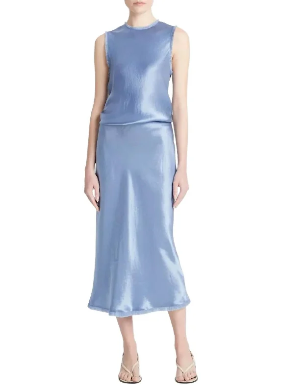 Stylish Dresses for Women Satin Frayed Edge Bias Skirt In Azure Gem