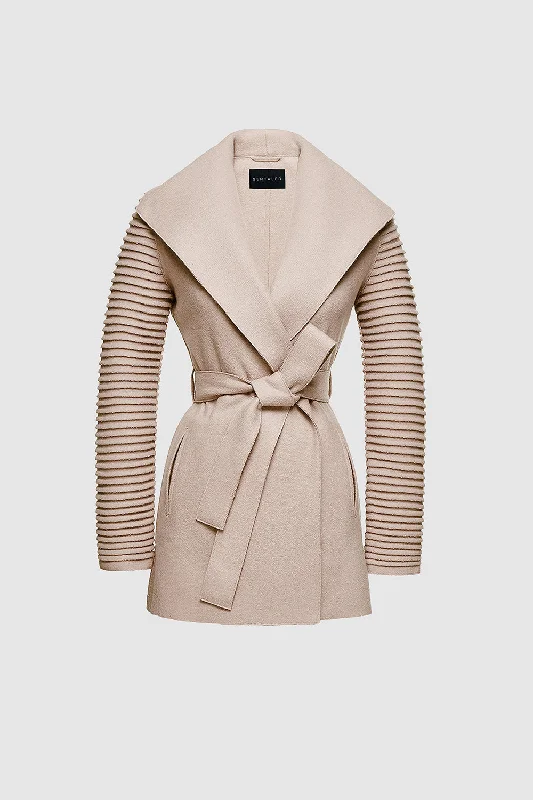 Clothing Sale Superfine Alpaca Wrap Coat with Ribbed Sleeves