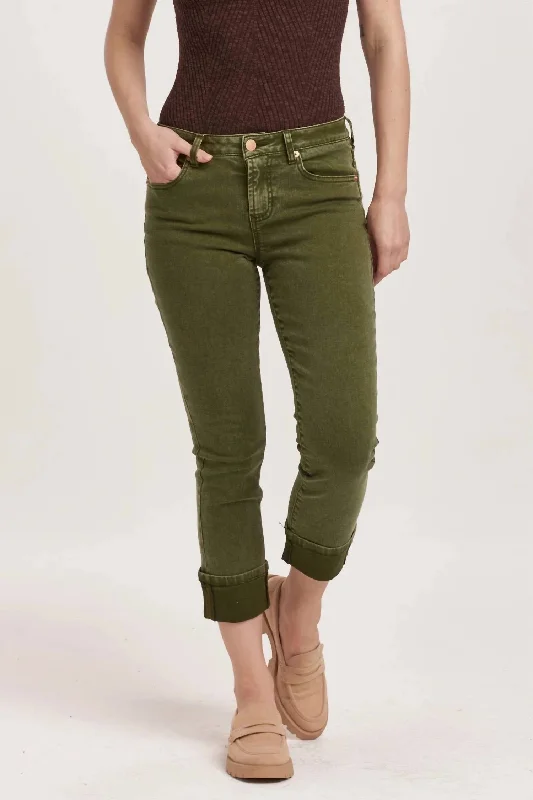 Women's Vintage Clothes Blaire Cuffed Army Slim Straight Jeans In Green