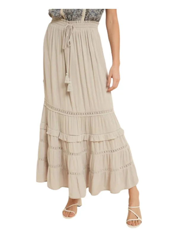 Women's Comfortable Garments Long Bohemian Lace Detail Skirt In Beige