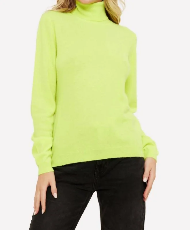 Stylish Women's Garments Roll Neck Sweater In Neon Yellow