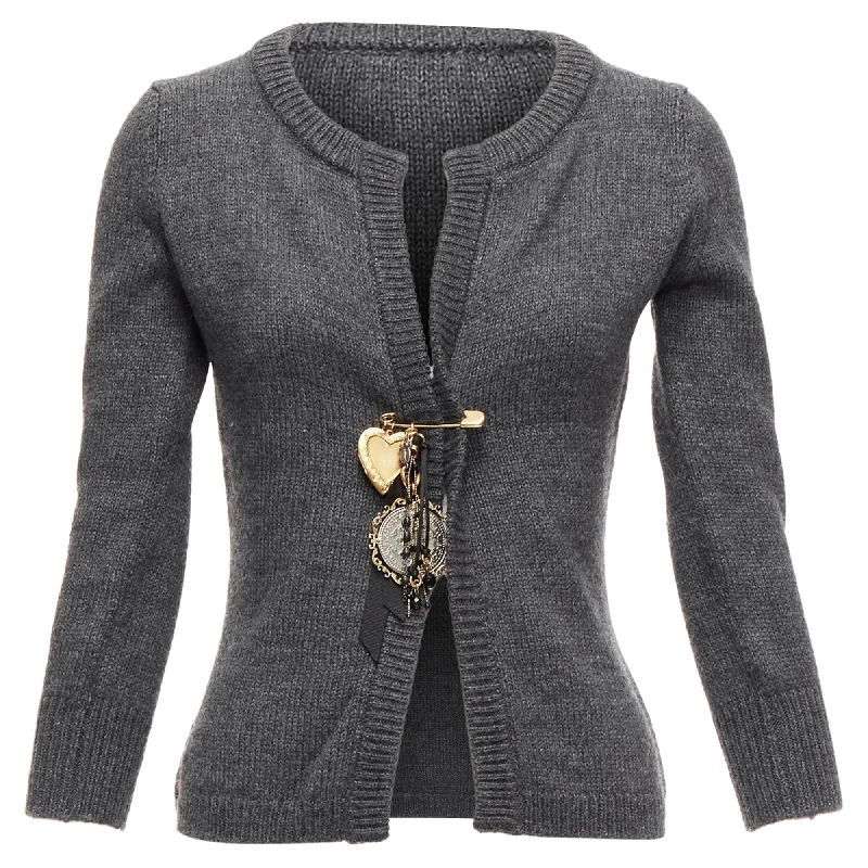 Women's Elegant Garments Dolce Gabbana Sicily Baroque Heart Ribbon Charm Pin Cardigan