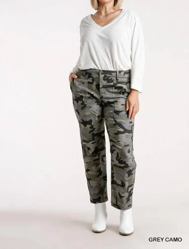 Women's Stylish Outerwear Camouflage Straight Leg Plus Pant In Grey