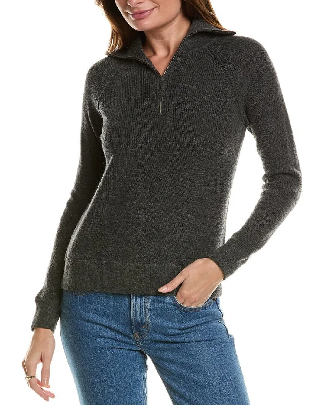 Modern Women's Attire Forte Cashmere Rib Mock Neck Wool & Cashmere-Blend 1/2-Zip Sweater