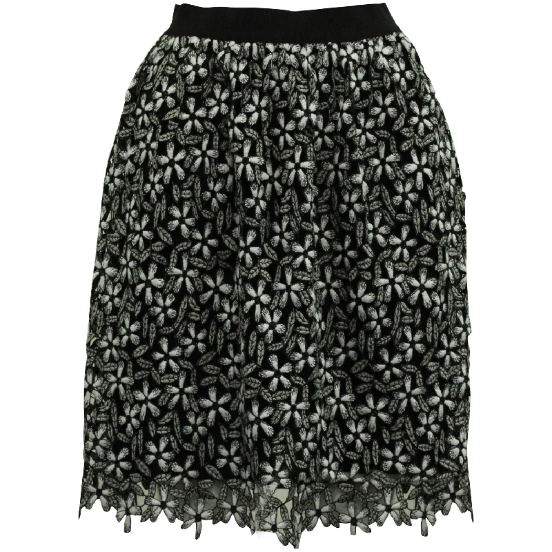 Exclusive Women's Fashion Collection Self Portrait Floral Guipure Lace Skirt in Black and White Midi Skirt Polyester