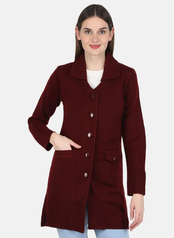 Chic Casual Wardrobe Essentials Women Maroon Self design Coat