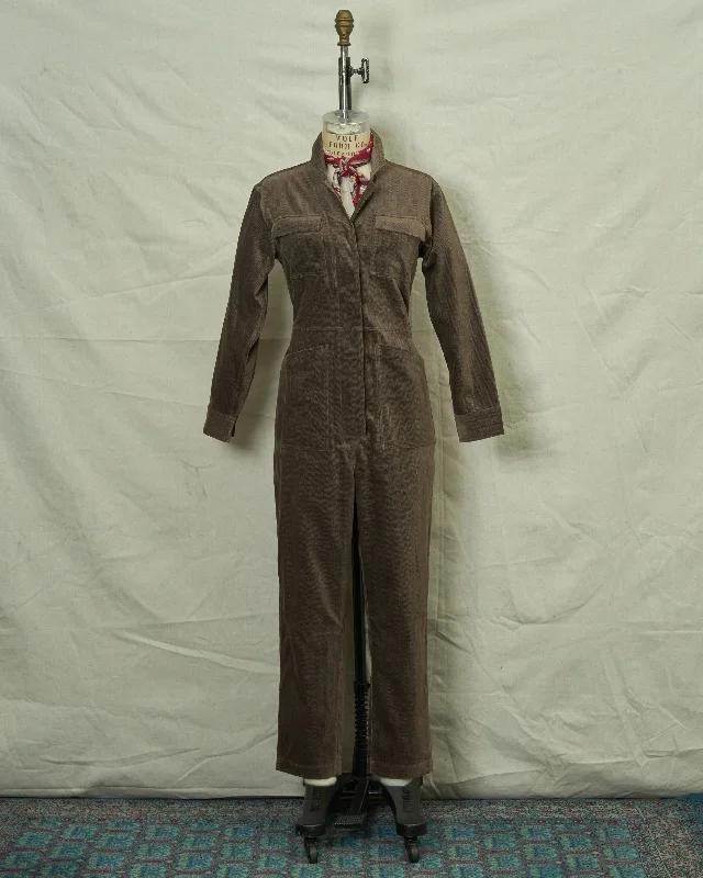 Women's Evening Attire Women's Velvet Coveralls in Taupe Herringbone