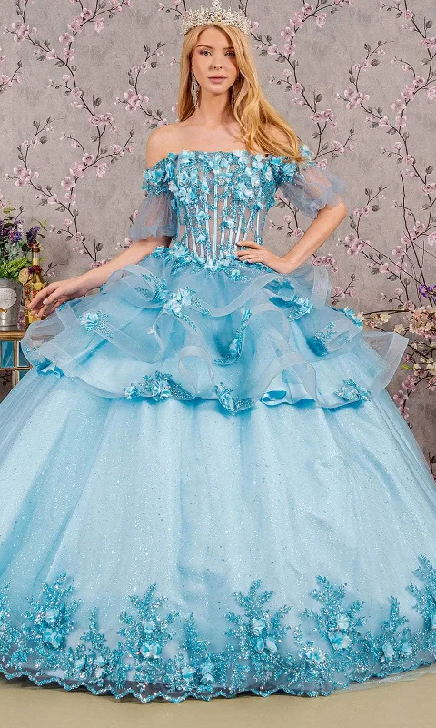 Women's Casual and Dressy Outfits Elizabeth K GL3180 - Illusion Puff Sleeves Ballgown