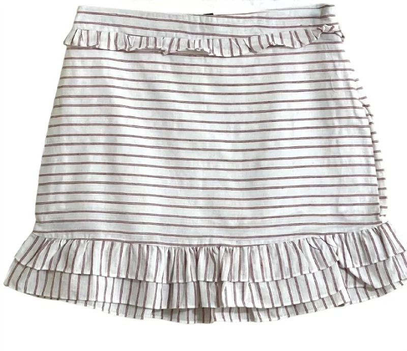 Women's Outfit Women's Cotton Blend Stripes Ruffle A Line Slip Skirt In White