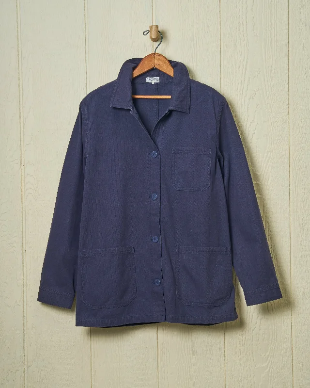 Fashionable Women's Outfit Women's French Workman’s Jacket in Navy Herringbone