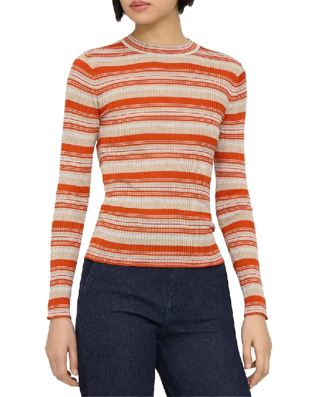 Affordable Luxury Women's Garments Theory Washable Silk Stripe Rib Pullover