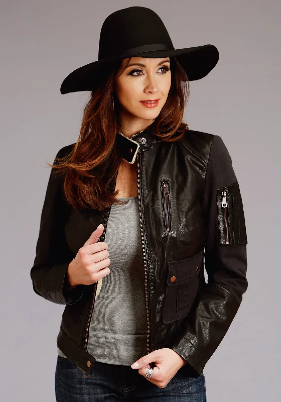 Women's Comfortable Lounge Garments Stetson Womens Black Leather Sherpa Lined Jacket