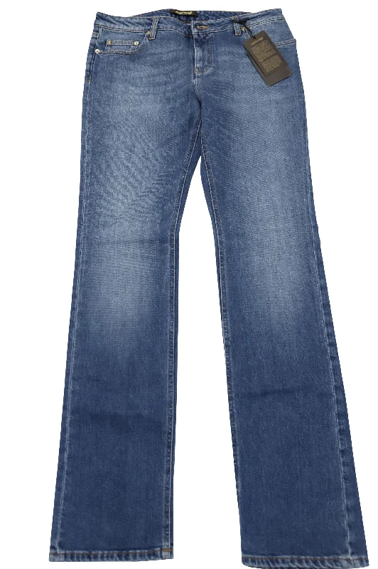 Sale For Women Roberto Cavalli Straight Jeans with Logo in Blue Cotton