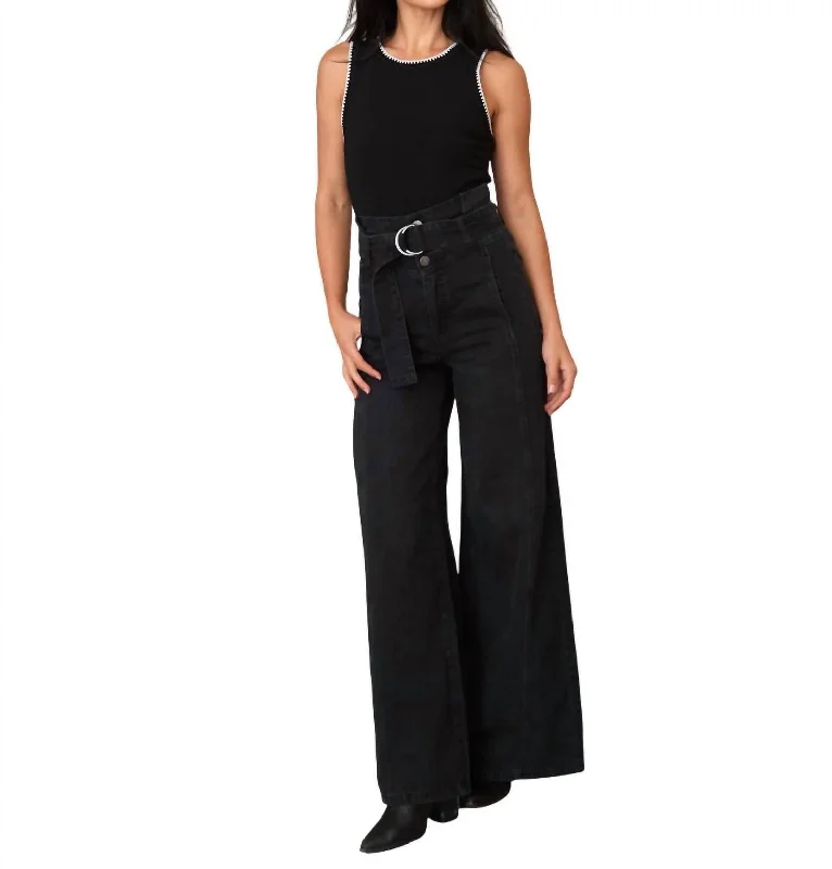 Fashion-forward Women's Wear Paperbag Extreme Wide Leg Jean In Washed Black