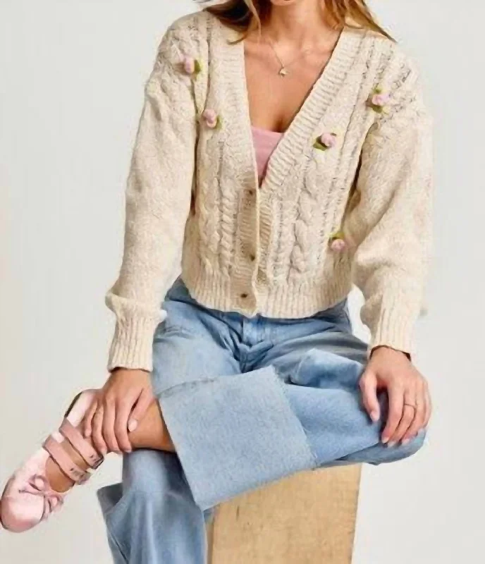 Effortless Chic for Women Charlotte Rosette Cardigan In Cream