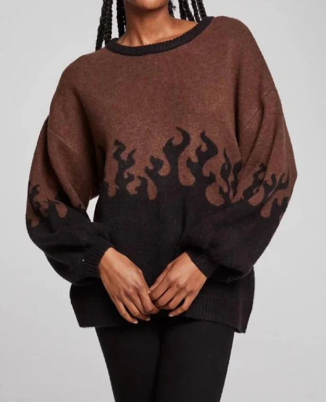 Women's Casual and Dressy Outfits Foxy Sweater Flames Golden Pullover In Cocoa Brown