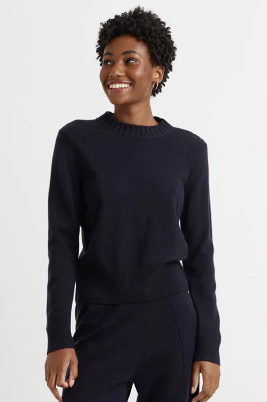 Women's Resort Apparel Navy Wool-Cashmere Cropped Sweater