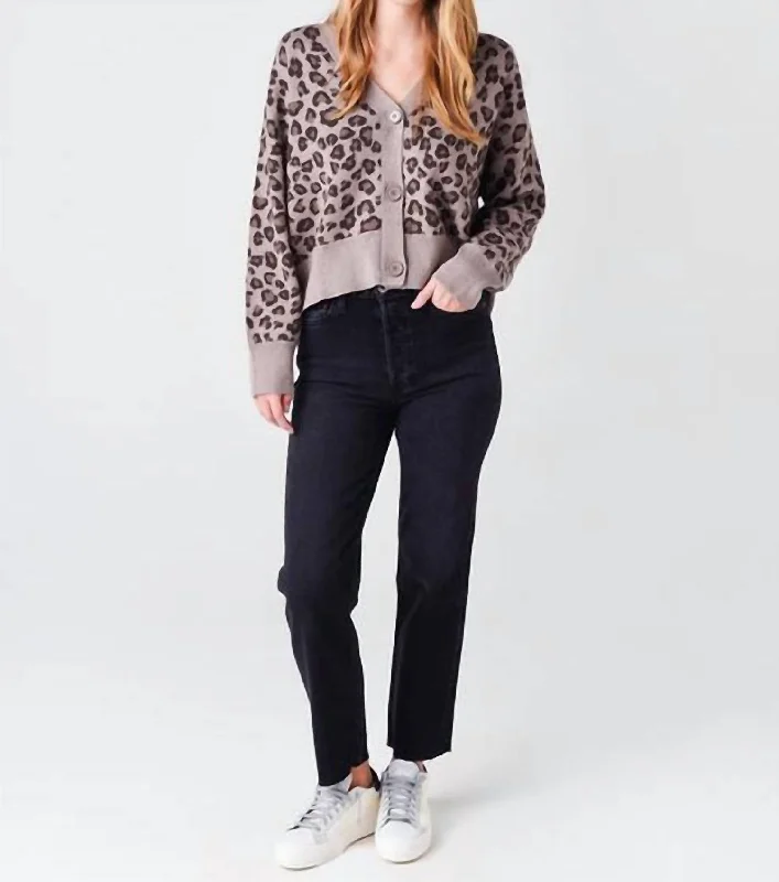 Relaxed Fit Women's Fashion Leopard Oversized Cardigan In Grey