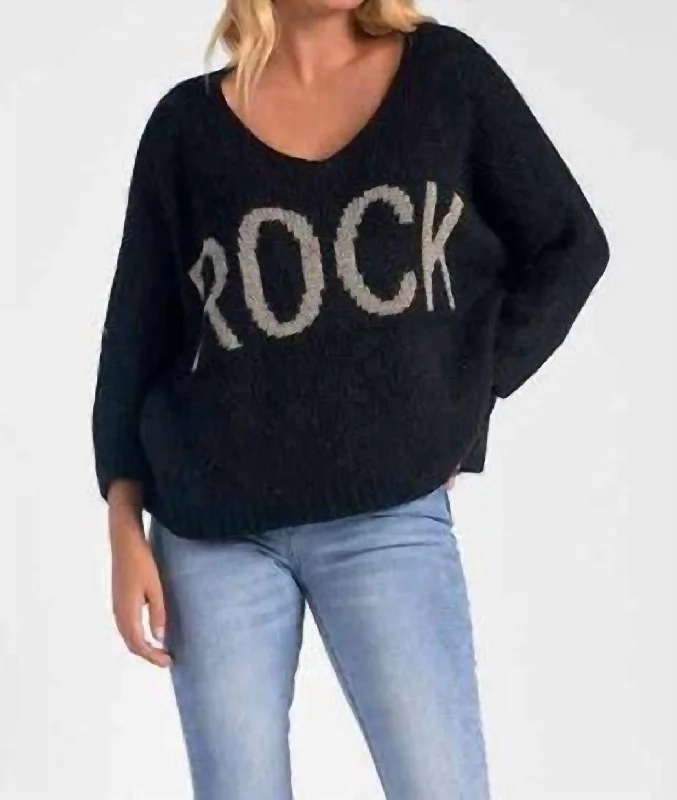 Women's Clothes for All-Day Comfort and Style Rock V-Neck Sweater In Black