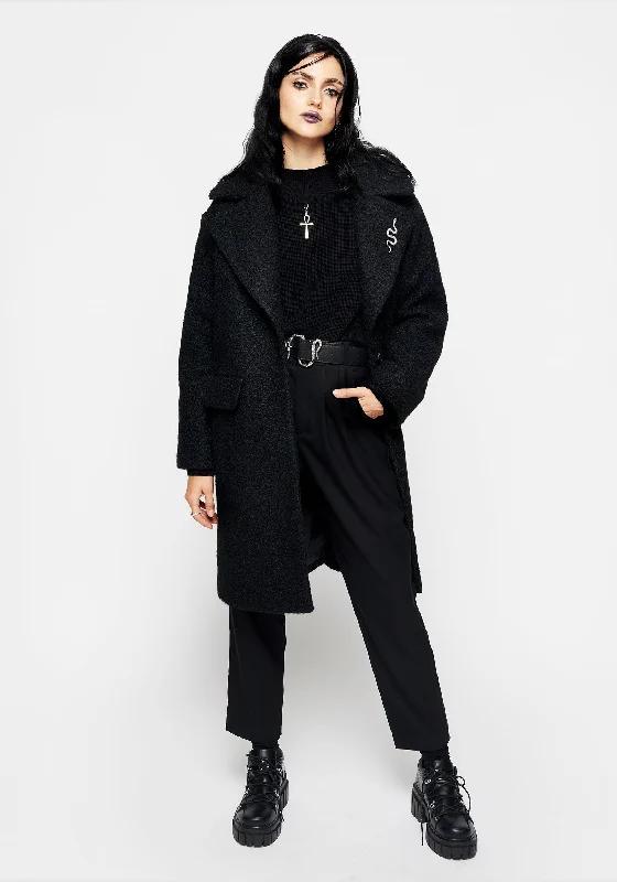 Women's Evening Clothes Gorgon Bouclé Oversized Coat with Snake Brooch - Black