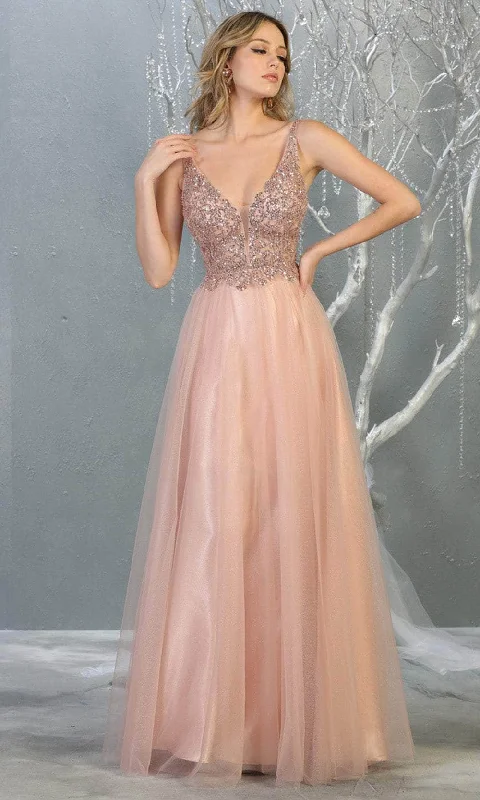 Women's Stylish Professional Garments May Queen MQ1798 - Beaded Appliqued A-Line Prom Gown