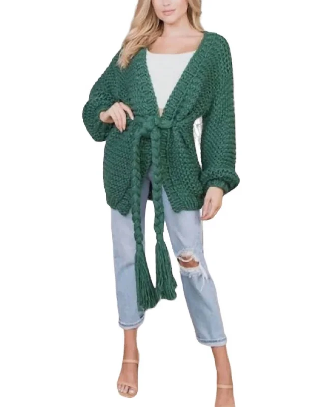 Women's Clothing Stores Soho Chunky Crochet Cardigan In Hunter Green