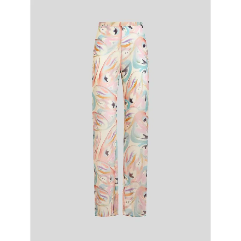 Summer Sale Silk Trousers With Butterfly Pattern