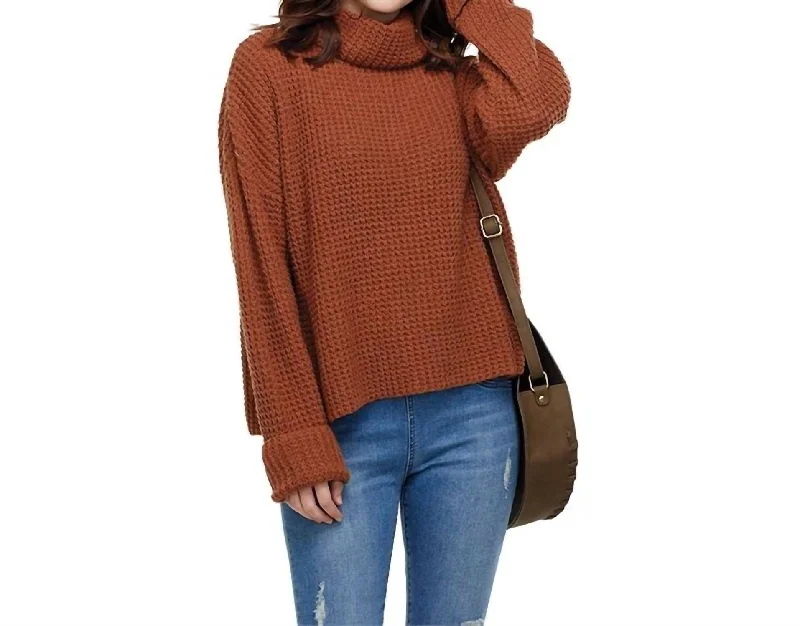 Chic Women's Clothing Wendy Waffle Knit Sweater In Rust