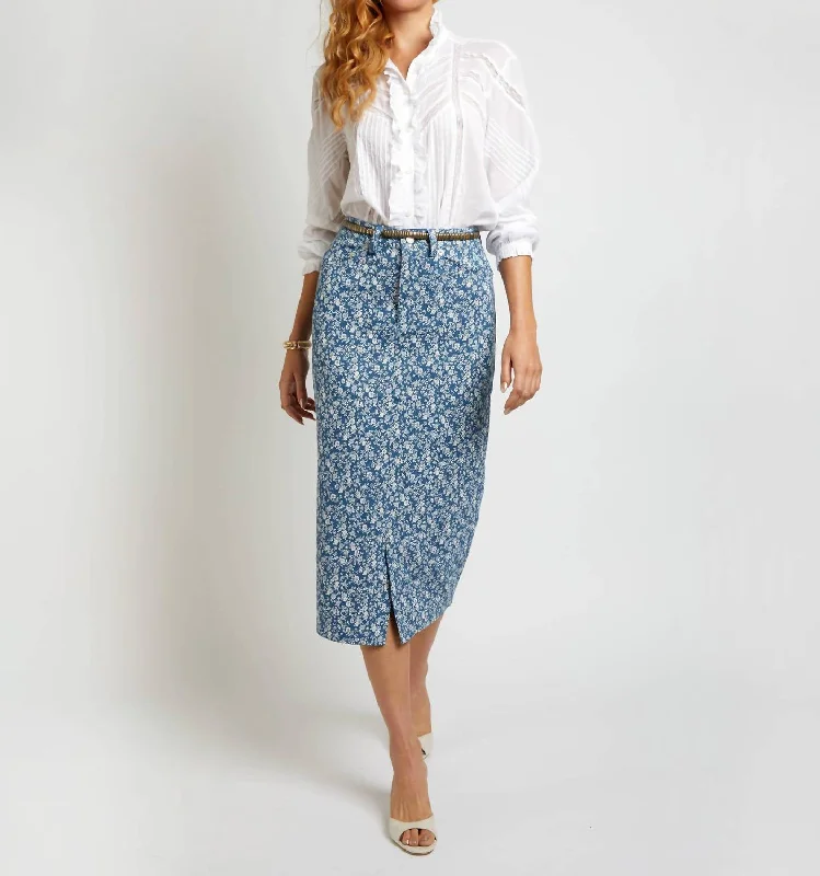 Women's Clothes The Leo Skirt In Signature Blue/white Fleur Print