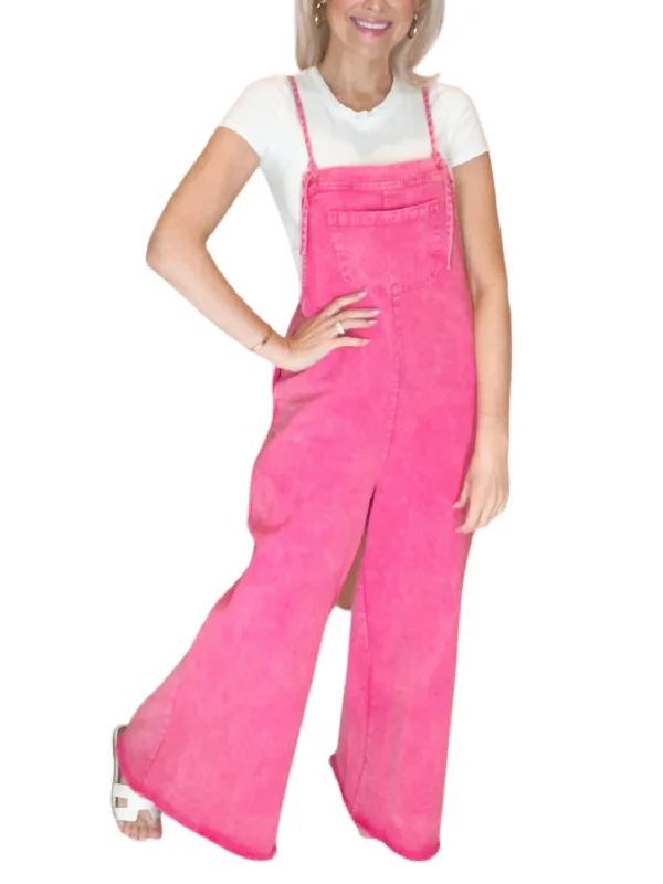 Latest Fashion for Women Washed Denim Overalls In Pink