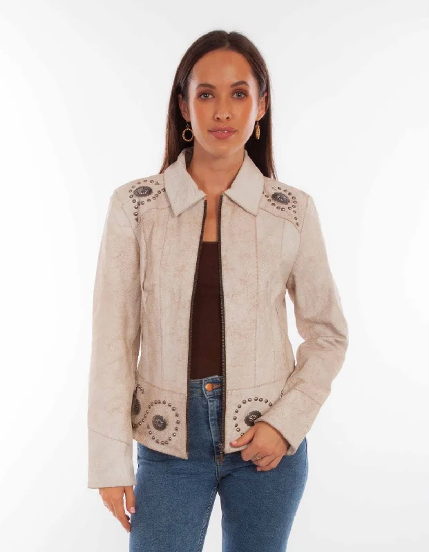 Holiday Discount Scully Womens Studded Conchos Cream Leather Leather Jacket