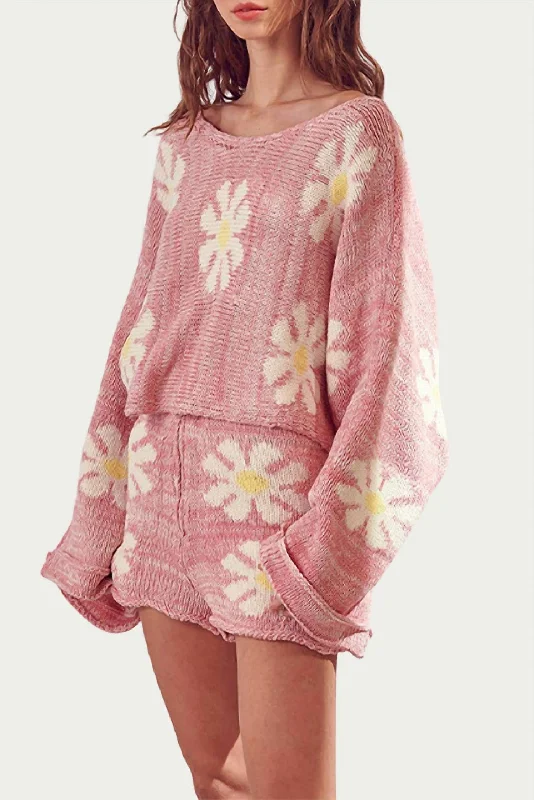 Affordable Women's Clothes Oversized Retro Cotton-Blend Sweater In Pink