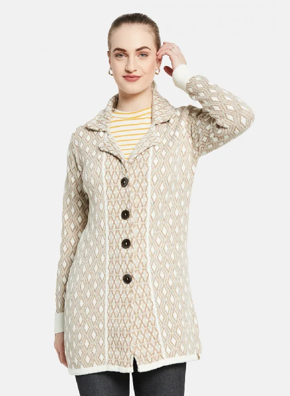 Women's Formal Wear Women Beige Jaquard Coat