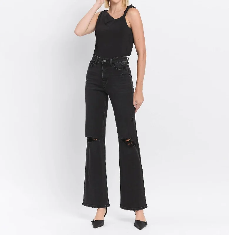 Women's Casual Wear Outfit High Rise Flare Jean In Black