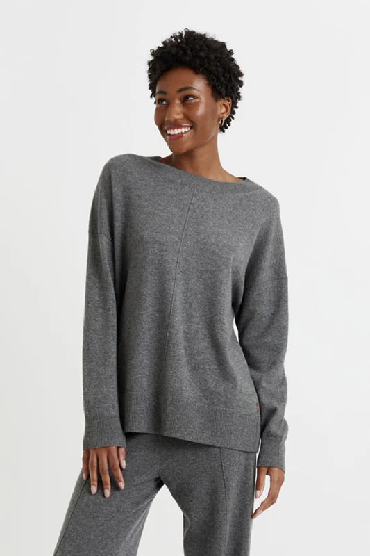 Women's Functional Apparel For Outdoor Activities Dark-Grey Wool-Cashmere Slouchy Sweater