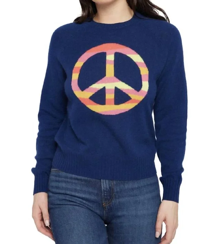 Women's Contemporary Apparel Panda Intarsia Peace Sweater In Navy