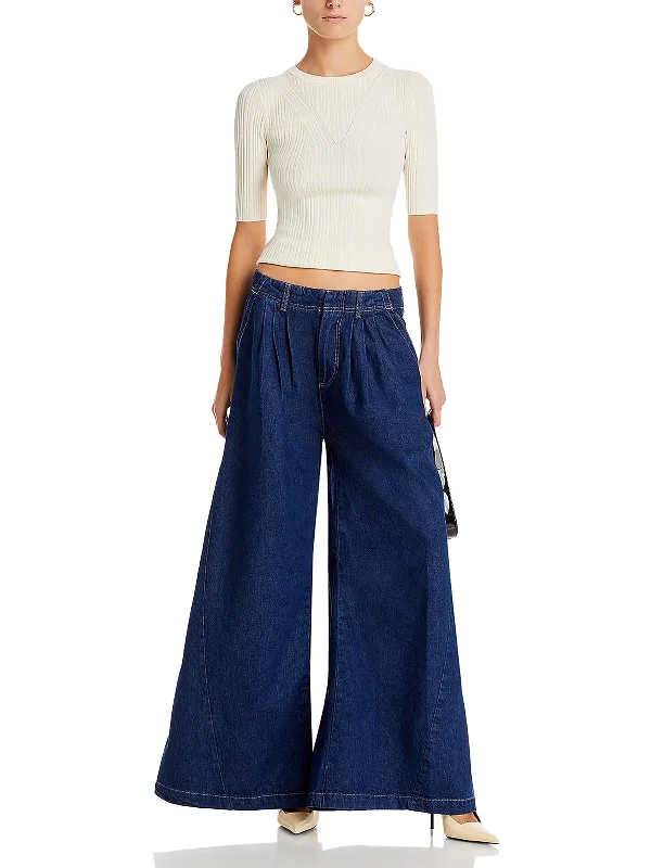 Fashionable Women's Wardrobe Womens High Rise Pleated Wide Leg Jeans