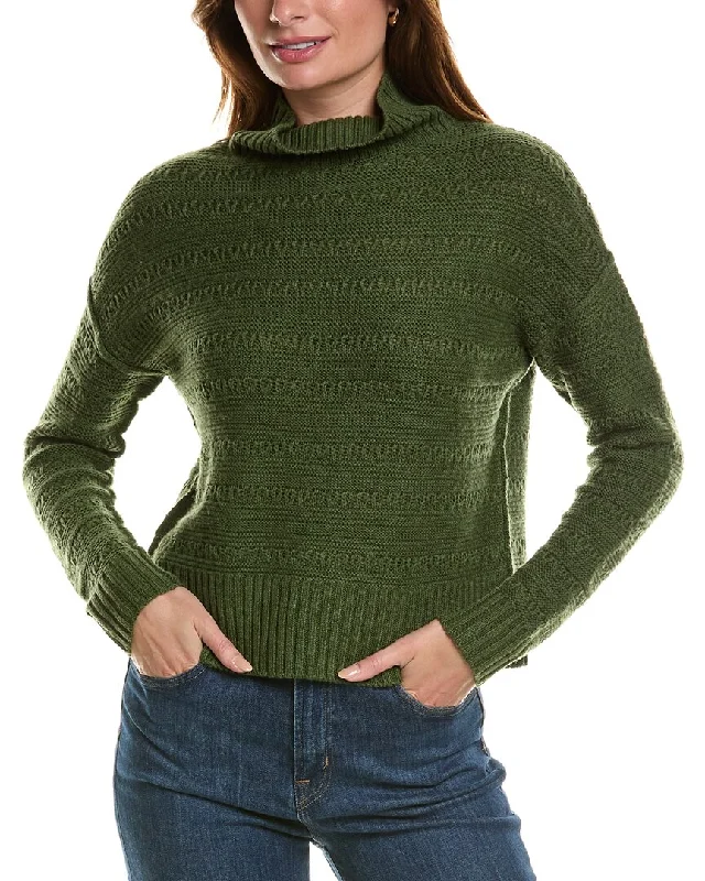 Women's Vintage Attire Forte Cashmere Crop Textured Mock Neck Wool & Cashmere-Blend Sweater