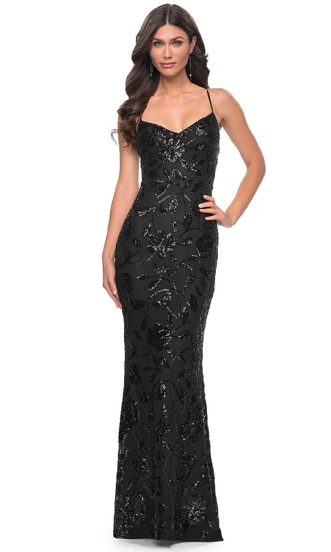 Women's Casual Wear Clothes La Femme 32415 - Sequin Lace-Up Back Prom Gown