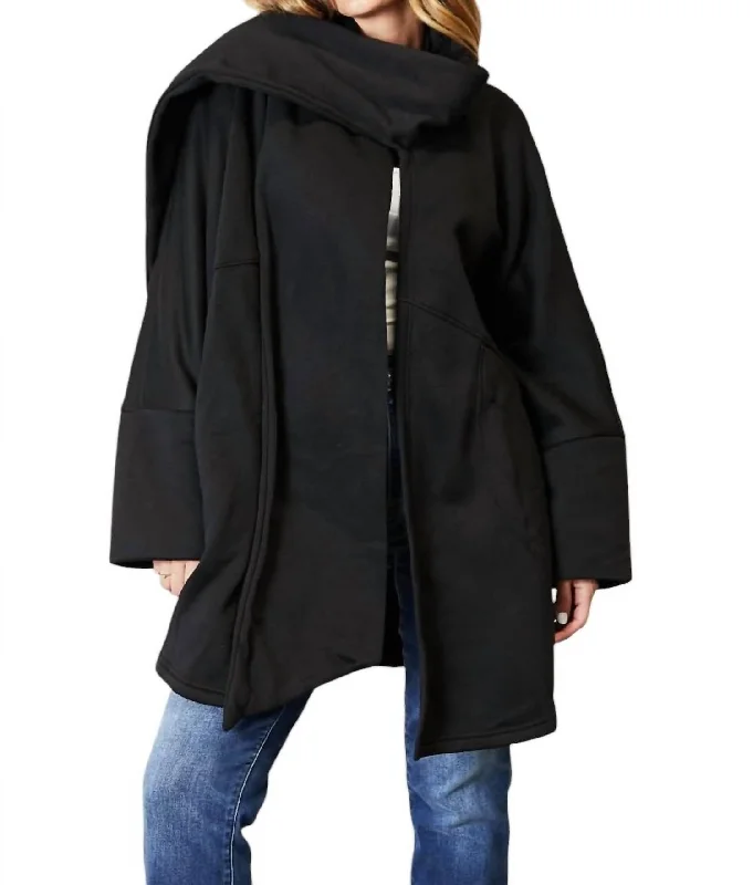 Fashionable Women's Outfit Full Size Open Front Cardigan With Scarf Design In Black