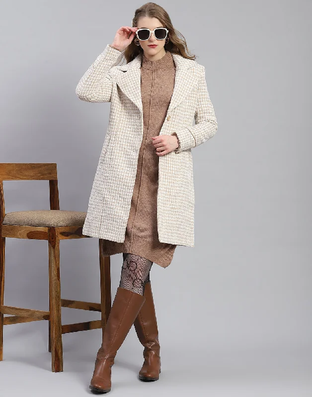 Fashionable Dresses for Women Women Beige Self Design Lapel Collar Full Sleeve Coat