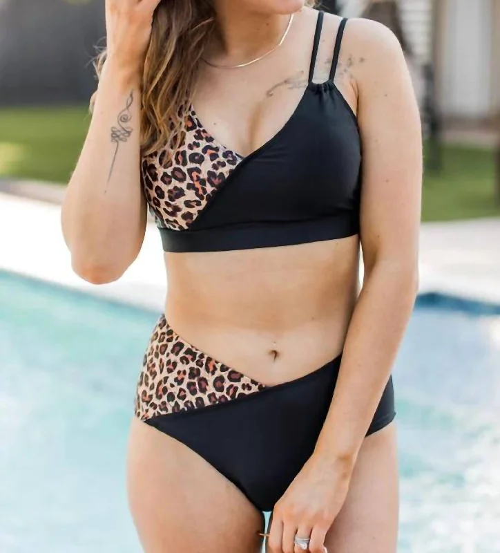 Women's Elegant Formal Outfit Near To Paradise Swim Bottoms In Black & Natural Leopard