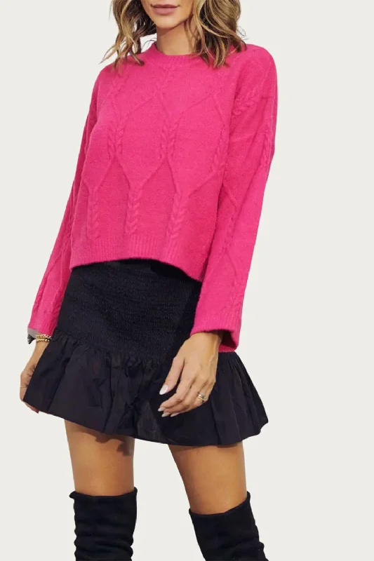 Online Clothing Boutiques Cable-Knit Crewneck Sweater In Pink