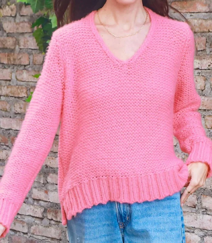 Elegant Women's Clothing Online Christy Reverse V Sweater In Pink