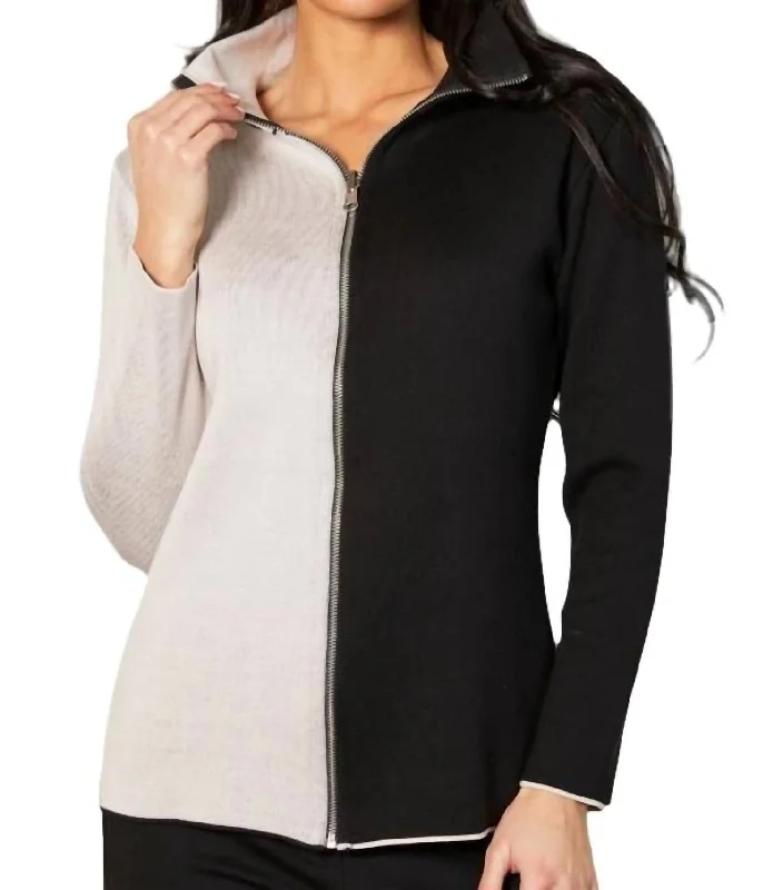 Women's Formal Clothes Zip Cardigan In Black/stone