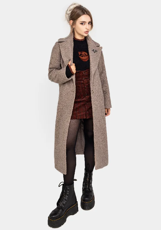 Women's Casual Garments Gorgon Bouclé Longline Oversized Coat with Bee Brooch - Taupe