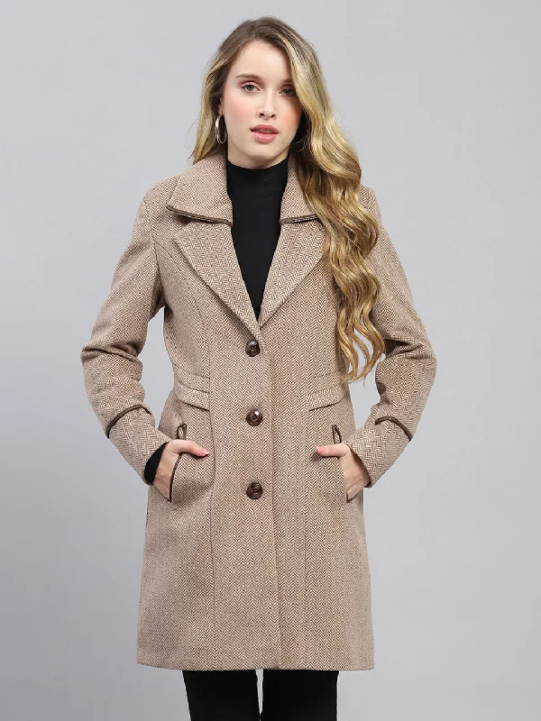 Casual Fashion for Women Women Brown Self Design Collar Full Sleeve Coat