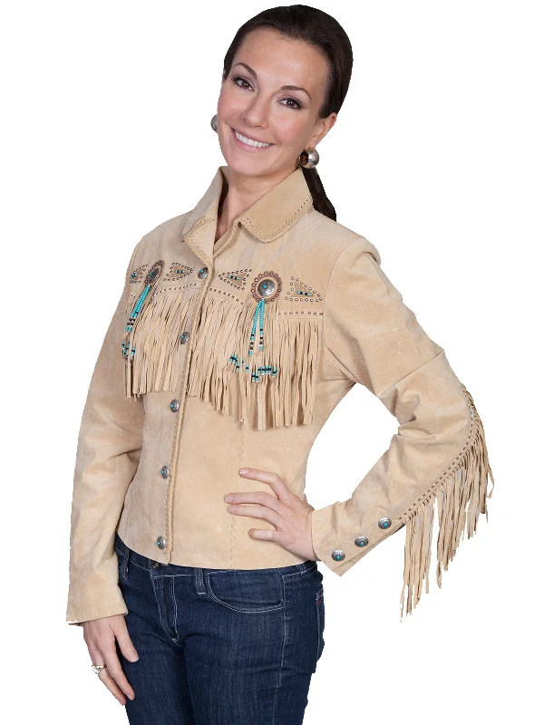 Timeless Women's Fashion Styles Scully Leather Womens Beaded Fringe Conchos Boar Suede Jacket Chamois